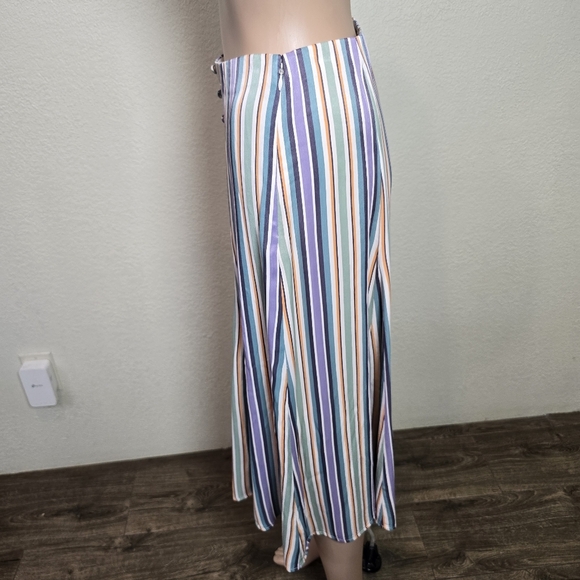 Maeve By Anthropologie Freya Striped Button Front Satin Midi Skirt In Multi US 2 - Picture 4 of 13